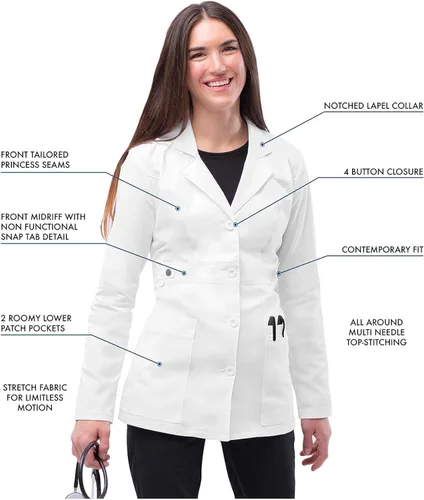 Vista 3 de Adar - Abrigo de laboratorio elástico universal para mujer, abrigo de laboratorio con cintura de pestañas de 28 pulgadas