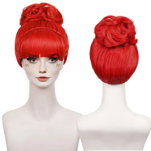 Vista 10 de Aicos Peluca de cosplay de colmena rizada roja con corona para mujer Colmena Corazón Rojo-Adulto