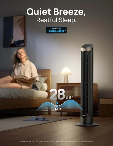 Vista 3 de Dreo - Ventilador de torre WiFi de 40 pulgadas, enfriamiento de alta velocidad de 26 pies por segundo, ventilador silencioso con control remoto