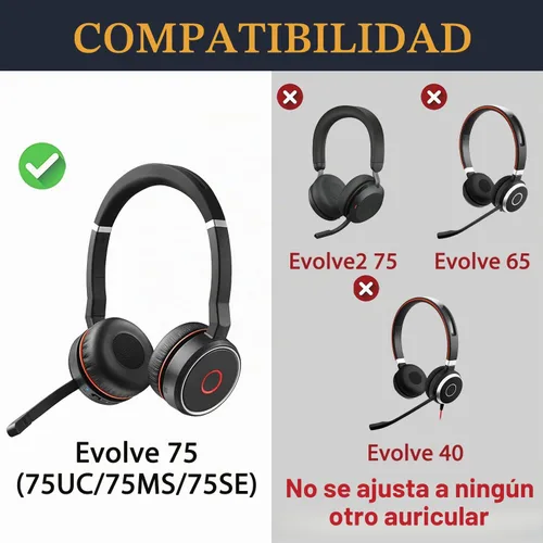 Vista 2 de SOULWIT Almohadillas para Jabra Evolve 75 - Negro
