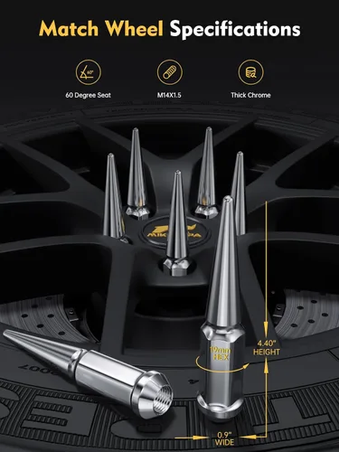 Vista 2 de MIKKUPPA Tuercas de llanta con pinchos M14x1.5, repuesto para Chevy Silverado GMC 2500 Cromo