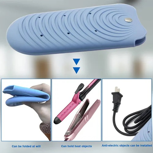 Vista 5 de Funda de silicona aislante de calor para herramientas de peinado del cabello, rizadores y planchas planas, cubierta de viaje antideslizante, pequeña
