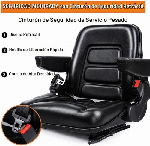 Vista 9 de SEATIN Asiento Universal para Montacargas, Asiento de Tractor, con Micro Interruptor, Reposabrazos y Cinturón de Seguridad, para Tractor, Cortadora