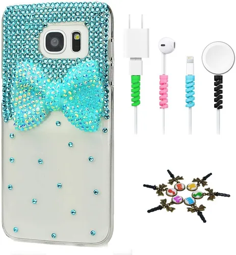 Vista 14 de Sparkle Funda compatible con Samsung Galaxy J2 Prime – Elegante funda con diseño de lazo 3D hecha a mano con protector de cable [4 unidades] – Rosa