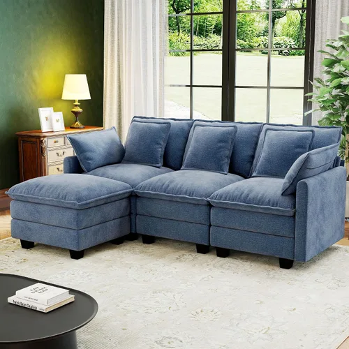 Vista 12 de Seccional Cloud Couch de 107", Sofá Seccional Modular en Forma de U, Sofá de Asiento Profundo de 4 Asientos con 6 Almohadas Extraíbles Lavables y 2