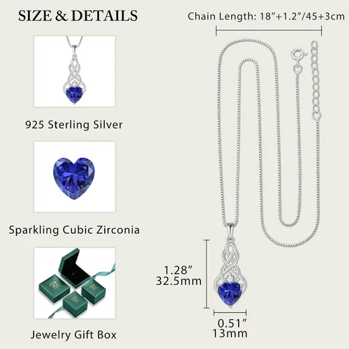 Vista 5 de FJ Infinity Celtic Knot Necklace 925 Sterling Silver Heart Birthstone Pendant Irish Good Luck Jewelry Gifts for Women