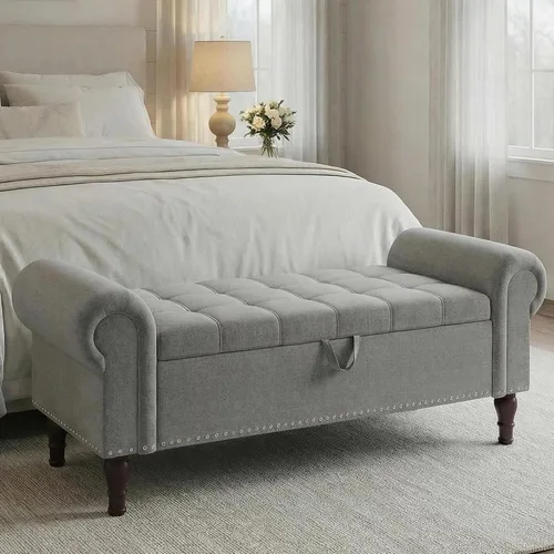 Vista 13 de YOUDENOVA - Banco otomano de almacenamiento, banco de dormitorio de Negro
