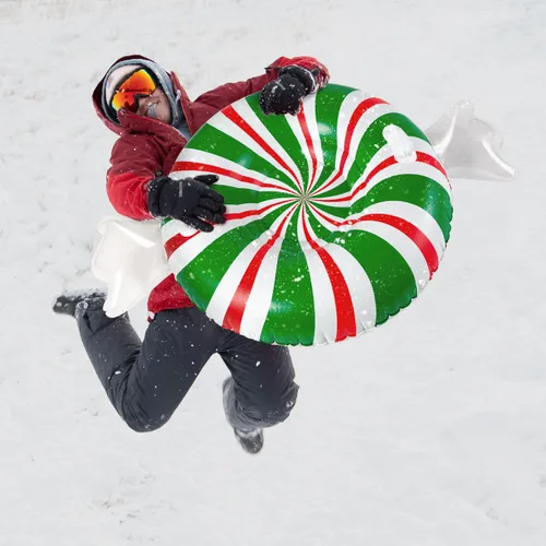 Vista 2 de Tubo de nieve inflable grande de 48 pulgadas para niños y adultos, juguete de invierno duradero para tubos y trineos - menta