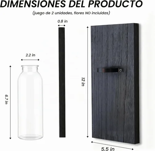 Vista 4 de Heiple Paquete de 2 Maceteros de Pared para Plantas de Interior, Decoración de Madera y Vidrio para Baño, Dormitorio, Sala de Estar, Jarrones