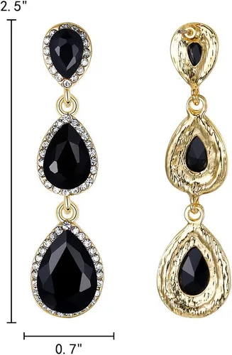 Vista 65 de EleQueen Pendientes de cristal austriaco en tono dorado para mujer, forma de pera de 2.5 pulgadas, color esmeralda