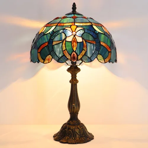 Vista 7 de Tiffany Table Lamp Stained Glass Bedside Reading Light W12H19 inch