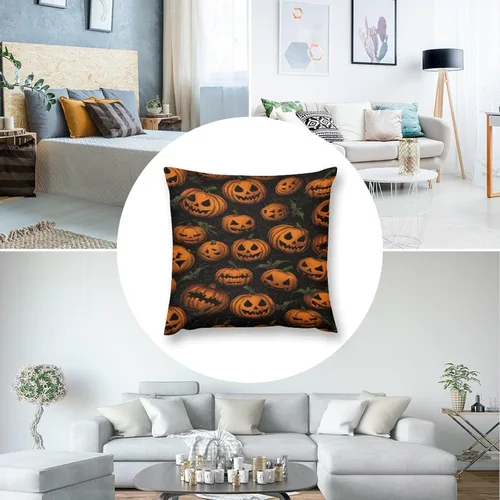 Vista 5 de Funda de almohada de calabaza, fantasma, espeluznante, telaraña, calavera, murciélagos, fundas de almohada decorativas, fundas de almohada rústicas