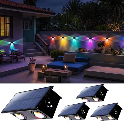 Vista 17 de Luces de Valla Solares Impermeables para Exteriores de 3 Lados LED para Pared y Paisajismo para Patio, Terraza, Patio, Barandilla, Garaje, Piscina