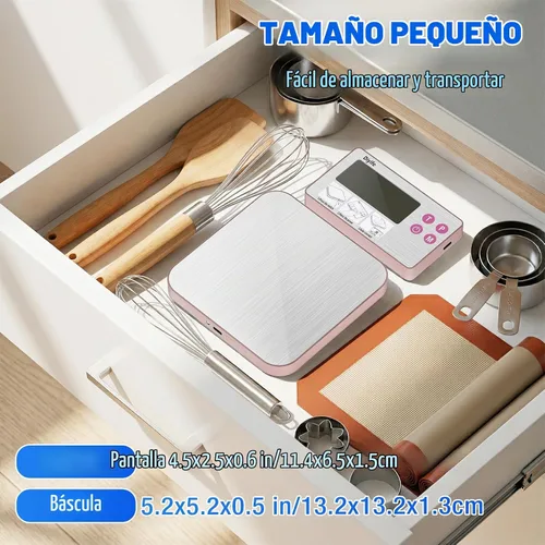 Vista 7 de Báscula de cocina recargable de 33 libras, báscula de alimentos de acero