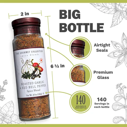 Vista 3 de The Gourmet Collection Spice Blends Mezcla de ajo asado y pimiento rojo - Condimento de ajo en polvo para cocinar, sin sal, mariscos, carne, huevos.