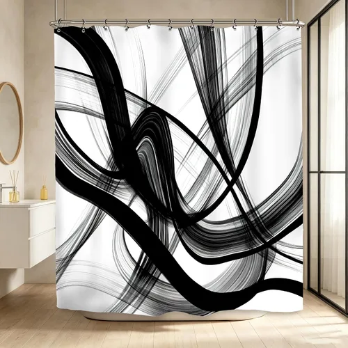 Vista 5 de Cortina de ducha contemporánea abstracta de 60 pulgadas de ancho por 71 pulgadas de alto, moderna, simple, neutra, minimalista, de poliéster, 12