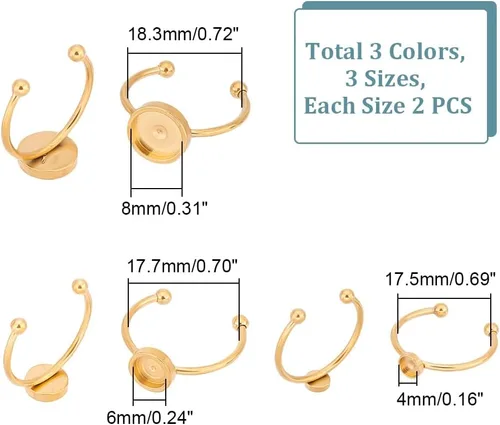 Vista 3 de UNICRAFTALE 18 unidades, 3 colores, 3 tamaños, anillos en blanco, anillos de dedo base de 4/6/0.315 in, base de anillo de acero inoxidable, base