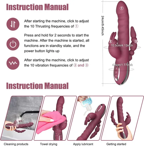 Vista 3 de Vibrador de conejo de empuje para el punto G, estimulador de consolador anal del clítoris, juguetes sexuales para adultos, 10 potentes velocidades