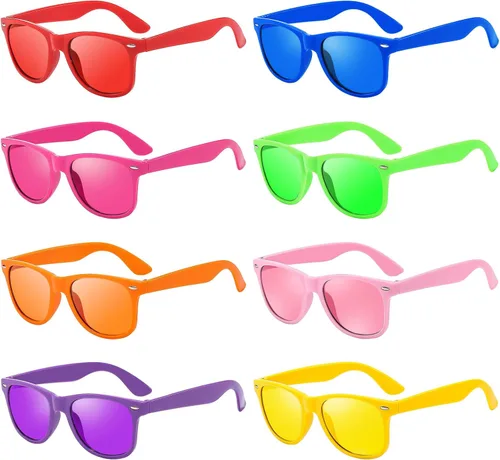 Vista 78 de Suministros para regalos de fiesta de colores neón Paquete de 8 gafas de sol unisex
