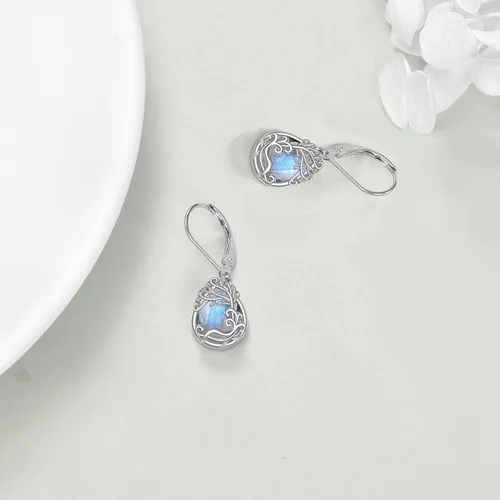 Vista 153 de Aretes colgantes con forma de lágrima de filigrana de piedra lunar de plata de ley 925 con cierre de palanca para mujer, regalos de joyería