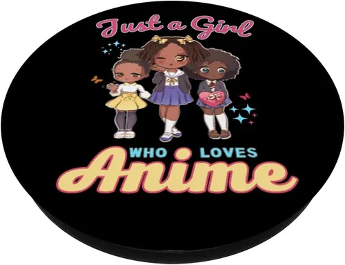 Vista 2 de Just A Girl Who Loves Anime Kawaii afroamericano Afro PopSockets intercambiable PopGrip