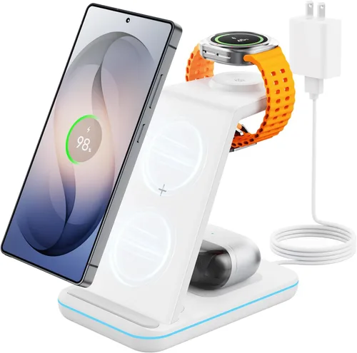 Vista 11 de Cargador inalámbrico para Samsung y Android: estación de carga JoyGeek 3 en 1 para S26/S25/S24/S23/S22/S21/S20/Note20/Z Fold&Flip, Galaxy