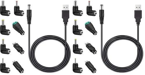 Vista 9 de MEROM Cable de alimentación universal de 5 V CC, cable de carga USB a CC de 5,5x2,1 mm con 8 puntas de conector