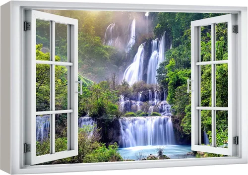 Vista 19 de wall26 Lienzo impreso para pared, vista de ventana a barco y playa tropical, isla de naturaleza, desierto, fotografía, realismo, paisaje rústico