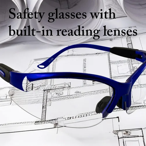 Vista 7 de Global Vision Contender - Gafas de seguridad bifocales con marco azul y lente transparente ANSI Z87+ para hombres y mujeres, lente de aumento de 1.0