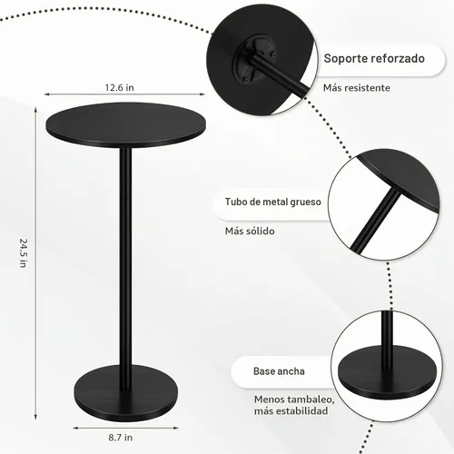 Vista 3 de Vrisa Mesa de bebida para espacios pequeños, pedestal redondo, pequeña y moderna, mesa auxiliar de Martini para sala de estar, dormitorio, sofá