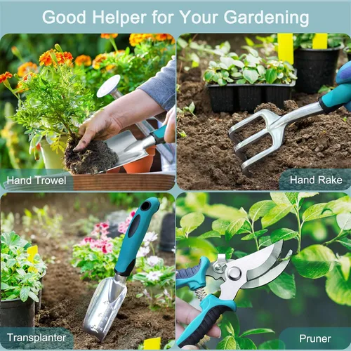 Vista 2 de Kynup Herramientas de jardín, 7 piezas de regalo de jardinería para mujeres y hombres, juego de herramientas de mano de jardinería, suministros