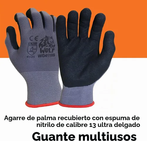 Vista 2 de WOLF Guantes de nitrilo ultradelgados con palma de espuma recubierta con agarre adhesivo, multiusos