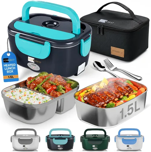 Vista 10 de FORABEST Lonchera térmica – Fiambrera eléctrica de 80 W – Calentador de alimentos portátil con 2 recipientes de acero inoxidable de 1.5 L, bolsa