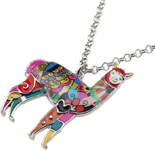 Vista 3 de BONSNY Aleación de esmalte de zinc América del Sur Floral Alpaca collar cadena colgante joyería para mujeres niñas encantos regalo