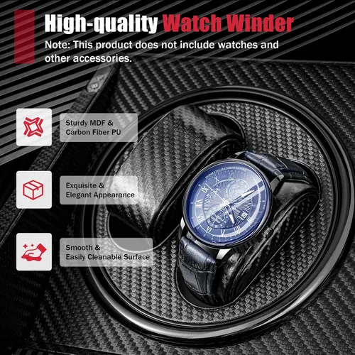 Vista 6 de Enrolladores de reloj para relojes automáticos, caja de bobinadora automática de reloj con 4 bobinadoras, 6 almacenamiento adicional
