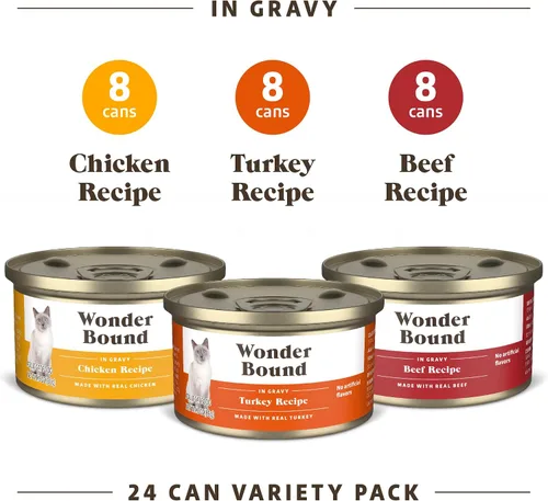 Vista 3 de Marca de Amazon - Wonder Bound, paquete variado de comida húmeda gourmet para gatos con salsa (pavo, pollo, ternera), aves, fabricada en EE. UU., 3