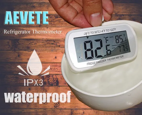 Vista 7 de AEVETE Termómetro digital impermeable para refrigerador con pantalla LCD grande, termómetro de sala de congelador con parte trasera magnética, sin