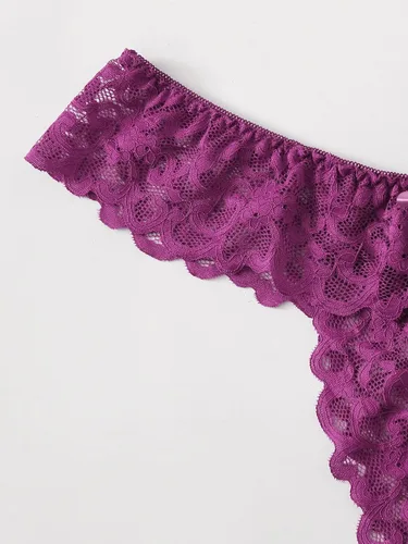 Vista 3 de Floerns Conjunto de 2 tangas de encaje sin costuras en V para mujer, talla grande