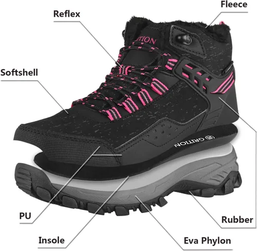 Vista 4 de GRITION Botas de senderismo para mujer, impermeables, de invierno, botines ligeros, para exteriores, altas, a la moda, con cordones, botas cálidas