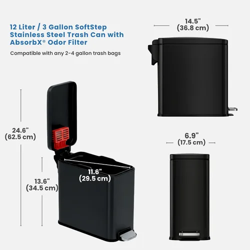 Vista 11 de iTouchless Cubo de basura para excrementos de perro de 3 galones / 12 litros con filtro de olor AbsorbX – Recipiente de basura de metal de cierre