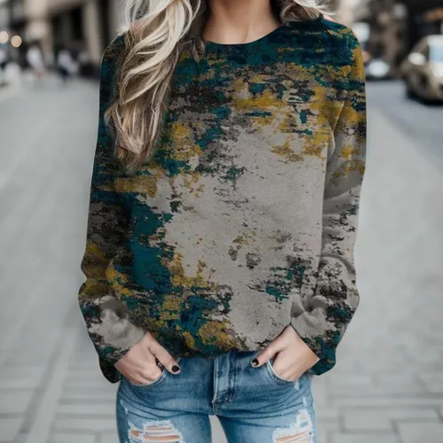 Vista 3 de SNKSDGM Sudaderas de manga larga con cuello redondo para mujer, ajuste holgado, a rayas, ropa de moda de otoño 2023
