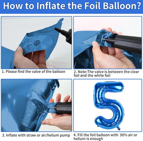 Vista 6 de Biapian - Globos azules de 1 metro con número 5, globo grande con número 5, con globos de 46 cm en forma de corazón de lámina azul oscuro