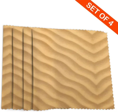 Vista 4 de Rectangular Placemats Set of 4, Heat Resistant Beach Sand Texture Printed Kitchen Dining Table Mats