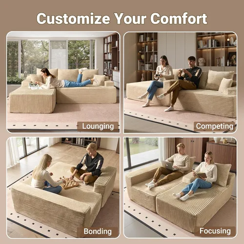 Vista 8 de Sofás seccionales Cloud de 96 pulgadas para sala de estar, sofá sin hueso en forma de L con cómoda silla, sofá modular con asiento profundo,