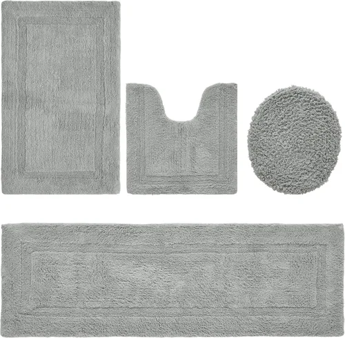 Vista 30 de Better Trends Juego de 4 alfombras de baño de lujo, 100% algodón, suaves, absorbentes de agua, reversibles, lavables a máquina, para decoración