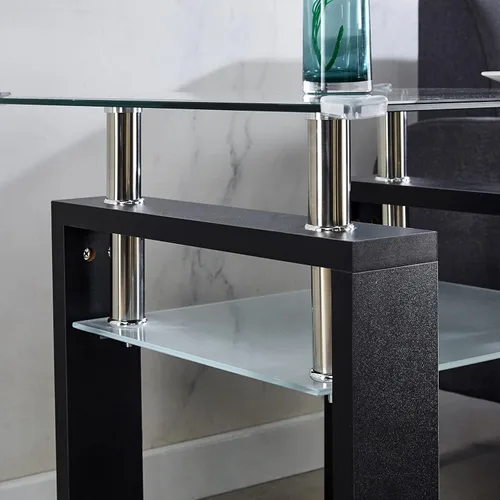 Vista 6 de SSLine Mesa auxiliar de vidrio templado, moderna mesa auxiliar rectangular transparente de 2 niveles con estante inferior, mesas centrales de vidrio