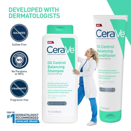 Vista 6 de CeraVe Acondicionador Equilibrante de Control de Grasa, Acondicionador para el Cabello con Ceramidas y Ácido Hialurónico, Elimina la Grasa y Deja