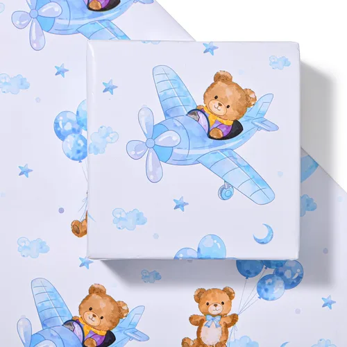 Vista 6 de Sikiweiter Papel de Regalo para Baby Shower – 17 pulgadas x 16.4 pies – Rollo de Papel de Regalo con Oso de Peluche para Regalos de Baby Shower