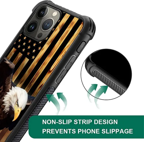 Vista 393 de Funda compatible con iPhone 8, a prueba de golpes, antiarañazos, bandera de ciervos de cola blanca de grano de madera estadounidense