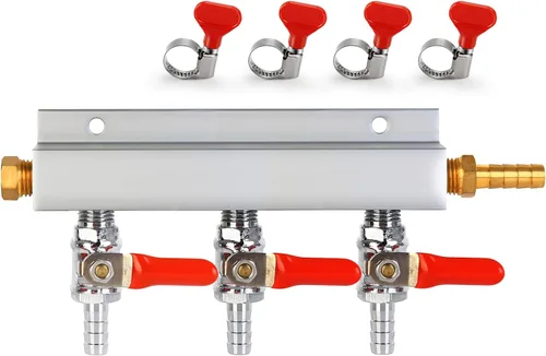 Vista 10 de FERRODAY Colector de gas de 2 vías, colector de válvulas de retención integrado de púas de 5/16 pulgadas CO2 Distributor with 2 Independent Shut